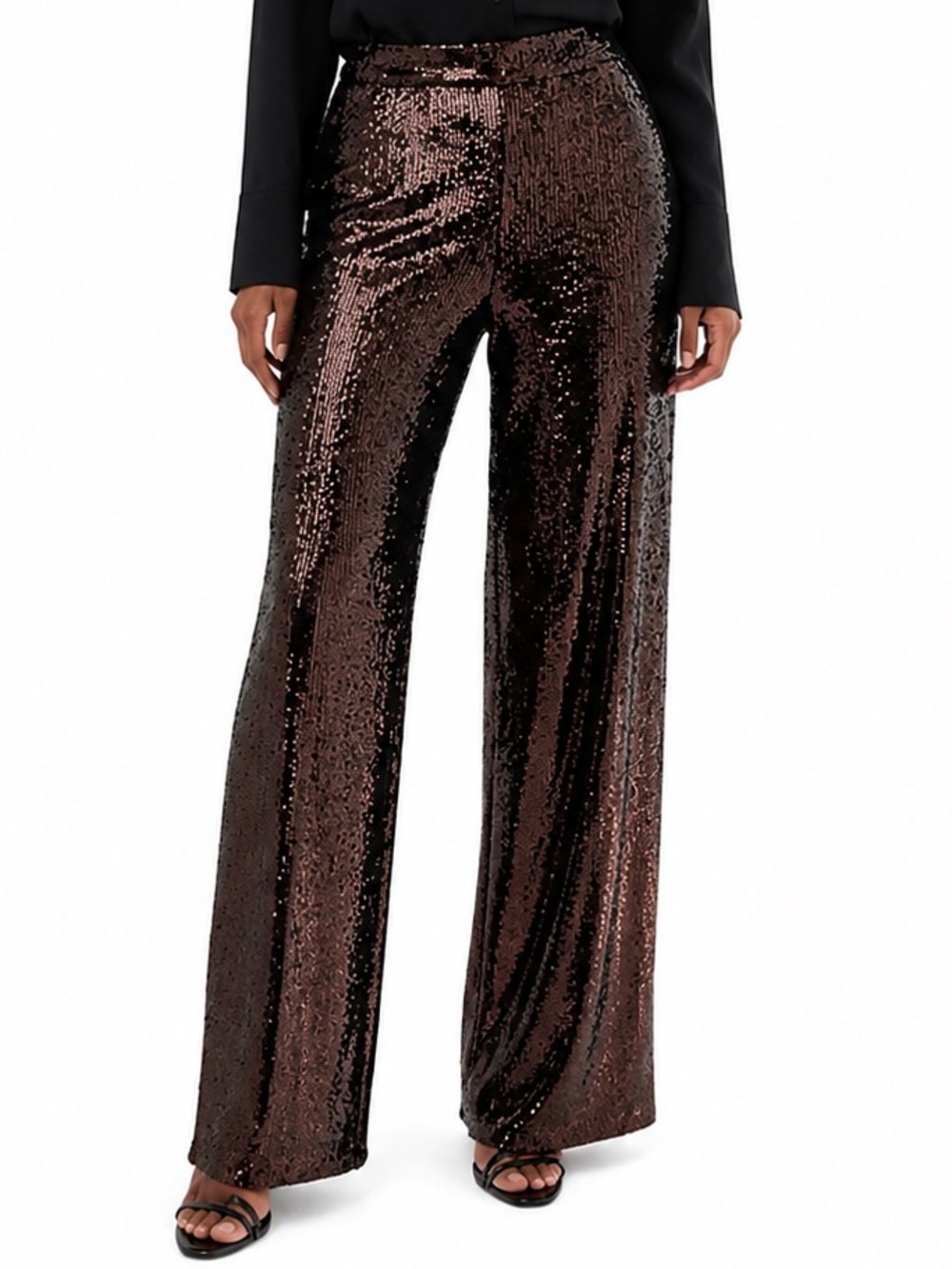 Express Dark Brown Sequin Wide-Leg Pants